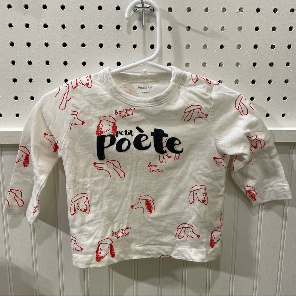 French toddler long sleeved shirt red dog in beret